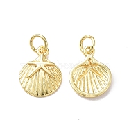 Rack Plating Brass Charms, with Jump Ring, Lead Free & Cadmium Free, Shell with Starfish Charm, Real 18K Gold Plated, 13x10.5x2mm, Hole: 3mm(X-KK-F849-01G)