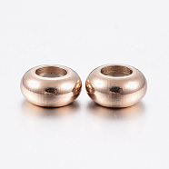 Ion Plating(IP) 202 Stainless Steel Beads, with Plastic, Slider Beads, Stopper Beads, Rondelle, Rose Gold, 7x3.5mm, Hole: 1mm(STAS-F148-7mm-07RG)