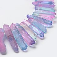 Electroplate Natural Quartz Crystal Beads Strands, Faceted, Nuggets, Violet, 23~47x8.5~9.5x8~10mm, Hole: 2mm, 15.7 inch(40cm)(X-G-F462-01D)
