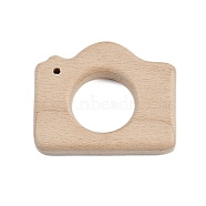 Natural Beech Wooden Baby Teething Toys, Teething Rings for Newborn Toddler Infant, Camera, BurlyWood, 46x57x10mm, Hole: 3mm and 25mm(WOOD-U003-17)