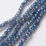 Electroplate Glass Beads Strands, Full Rainbow Plated, Faceted, Rondelle, Dark Blue, 4~4.5x3mm, Hole: 0.5mm, about 130~135pcs/strand, 15.5~16 inch(39~40cm)(EGLA-F124-FR-B01)