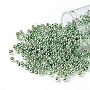 TOHO Round Seed Beads, Japanese Seed Beads, (PF570) PermaFinish Light Green Lime Metallic, 8/0, 3mm, Hole: 1mm, about 1111pcs/50g(SEED-XTR08-PF0570)