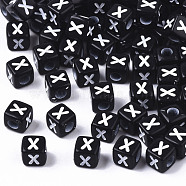 Opaque Acrylic Beads, Horizontal Hole, Alphabet Style, Cube, Black & White, Letter.X, 5x5x5mm, Hole: 2mm, about 3650pcs/365g(SACR-N002-01X)