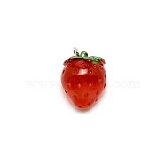 Resin Pendants, Imitation Fruit, with Platinum Tone Iron Loop, Strawberry, Red, 21x15.5x14mm, Hole: 2mm(RESI-CJC0011-12)