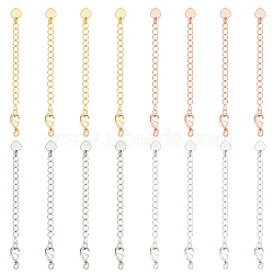 16Pcs 4 Colors Brass Curb Chain Extenders, End Chains with Heart Chain Tab and Lobster Claw Clasp, Mixed Color, 67mm, 4pcs/color(KK-OC0001-42)