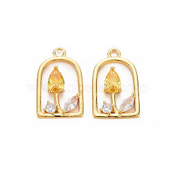 Rack Plating Brass Micro Pave Clear Cubic Zirconia Pendants, Faceted, Nickel Free, Real 18K Gold Plated, Flower, Goldenrod, 18.5x11x3mm, Hole: 1.6mm(KK-S360-153A)