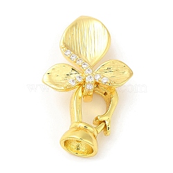 Rack Plating Brass Micro Pave Clear Cubic Zirconia Fold Over Clover Clasps, Long-Lasting Plated, Leaf, Real 18K Gold Plated, Leaf: 14.5x14x6mm, Hole: 1.4mm, Clasp: 12x7x6mm, Inner Diameter: 4.5mm(KK-H447-04G)