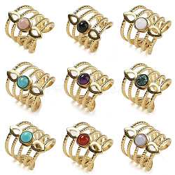 Natural & Synthetic Gemstone Finger Rings, Teardrop 304 Stainless Steel Multi-layer Open Cuff Rings, Real 18K Gold Plated, 24mm, Adjustable(RJEW-U027-08G)