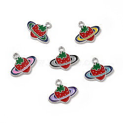 Alloy Enamel Pendants, Strawberry Charms, Platinum, Mixed Color, 14.5x17x1.5mm, Hole: 1.8mm(ENAM-B050-01P)