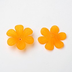 Transparent Acrylic Beads, Frosted, Flower Bead Caps, Orange, 30x8mm, Hole: 1.5~2mm, about 314pcs/500g(PAF154Y-7)