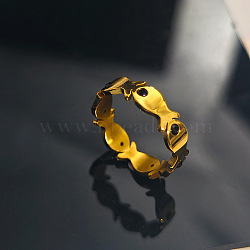 304 Stainless Steel Rhinestone Finger Rings, Fish, Golden, US Size 7(17.3mm)(FS-WGD0A58-02)