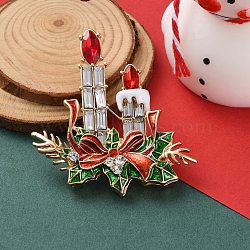 Christmas Theme Enamel Pins, Light Golden Alloy Rhinestone for Backpack Clothes, Candle, 59x52.5mm(JEWB-F034-01A)