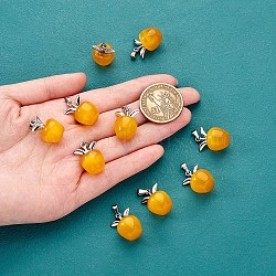 10Pcs Apple Gemstone Charm Pendant Crystal Quartz Healing Natural Stone Pendants Pink Silver Buckle for Jewelry Necklace Earring Making Crafts, Yellow, 20.5x14.8mm, Hole: 3mm(JX525G)