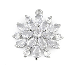 Brass Pendants, Snowflake Charms, with Glass, Platinum, 21x19x5.5mm, Hole: 1.2mm(KK-Q026-01P)