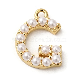 Plastic Imitation Pearl Pendants, with Brass Findings, Golden, Letter G, 14x10x3mm, Hole: 1.3~1.4mm(KK-P230-17G-G)