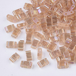 2-Hole Glass Seed Beads, Transparent Colours Rainbow, Rectangle, Dark Salmon, 4.5~5.5x2x2~2.5mm, Hole: 0.5~0.8mm(SEED-S023-37B-01)