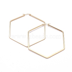 201 Stainless Steel Angular Hoop Earrings, with 304 Stainless Steel Pin, Hypoallergenic Earrings, Hexagon, Golden, 80x71x2mm, Pin: 0.7x1mm(EJEW-F205-13G-D)