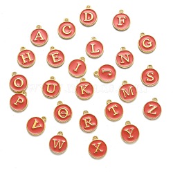 Initial Letter A~Z Alphabet Enamel Charms, Flat Round Disc Double Sided Charms, Hot Pink, 14x12x2mm, Hole: 1.5mm, 26pcs/set(ENAM-X0018-11)