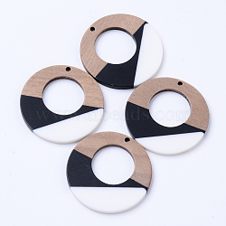 Resin & Walnut Wood Pendants, Ring, Creamy White, 38x3mm, Hole: 2mm(RESI-N025-004B-B01)