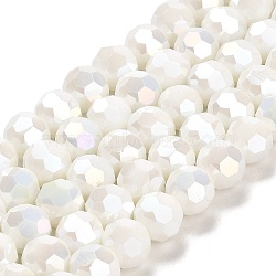 Opaque Glass Beads Stands, AB Color, Faceted(32 Facets), Round, White, 10x8.5~9mm, Hole: 1.6mm, about 67pcs/strand, 23.62 inch(60cm)(EGLA-A035-P10mm-B01)