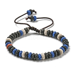 Disc Dyed Natural Lava Rock Adjustable Braided Beaded Bracelet, with PVC Findings, Gray, Inner Diameter: 2-1/8~3-3/8 inch(5.3~8.5cm)(BJEW-G691-01D)