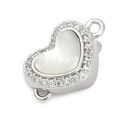 Brass Micro Pave Clear Cubic Zirconia Box Clasps, with Shell, Heart, Platinum, 9.5x15.5x7.5mm, Hole: 1.4mm and 1.2mm(KK-P291-45P)