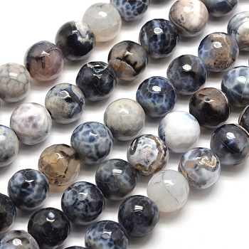 Dyed Natural Agate Faceted Round Beads Strands, Light Grey, 12mm, Hole: 1mm, about 32pcs/strand, 14.5 inch~15 inch