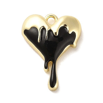 Alloy Enamel Pendants, Melting Heart Charm, Golden, Black, 21.5x16.5x5.5mm, Hole: 1.8mm