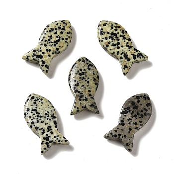 Natural Dalmatian Jasper Pendants, Fish Charms, 39x20x7~7.5mm, Hole: 2.3mm