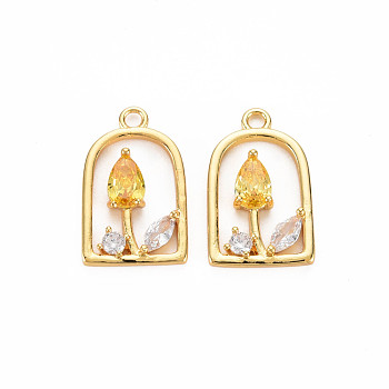 Rack Plating Brass Micro Pave Clear Cubic Zirconia Pendants, Faceted, Nickel Free, Real 18K Gold Plated, Flower, Goldenrod, 18.5x11x3mm, Hole: 1.6mm