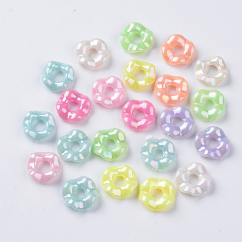 Opaque Acrylic Beads, AB Color Plated, Wave Flat Round, Mixed Color, 13x3.5mm, Hole: 4mm, about 1850pcs/500g