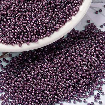 MIYUKI Round Rocailles Beads, Japanese Seed Beads, (RR386) Fancy Lined Aubergine, 15/0, 1.5mm, Hole: 0.7mm, about 250000pcs/pound