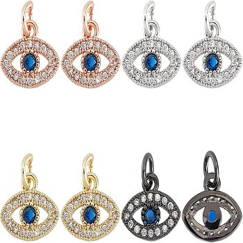 SUPERFINDINGS 8Pcs 4 Colors  Brass Micro Pave Clear Cubic Zirconia Charms, with Jump Ring, Eye, Mixed Color, 9.5x11.5x2mm, Jump Ring: 5x0.8mm, inner diameter: 3.5mm, 2pcs/color