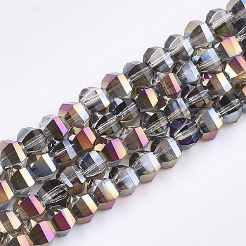Electroplate Glass Beads Strands, Faceted, Round, Colorful, 4~4.5x3.5mm, Hole: 1mm, about 100pcs/strand, 13.7 inch