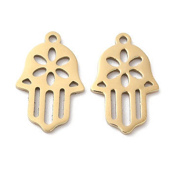 Ion Plating(IP) 316L Surgical Stainless Steel Pendants, Hamsa Hand Charm, Laser Cut, Real 18K Gold Plated, 16.5x10.8x1mm, Hole: 1.2mm