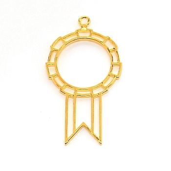 Alloy Open Back Bezel Pendants, For DIY UV Resin, Epoxy Resin, Pressed Flower Jewelry, Medal, Golden, 62x34x2mm, Hole: 3mm