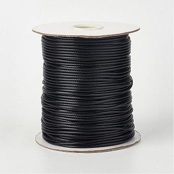 Eco-Friendly Korean Waxed Polyester Cord, Macrame Artisan String for Jewelry Making, Black, 2mm, about 90yards/roll(80m/roll)