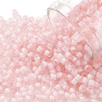 TOHO Round Seed Beads, Japanese Seed Beads, (967) Inside Color Crystal/Neon Rosaline Lined, 8/0, 3mm, Hole: 1mm, about 1110pcs/50g