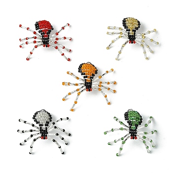 Handmade MIYUKI Round Rocailles Seed Loom Pattern, Spider Pendants, Mixed Color, 43x45x25mm, Hole: 4mm