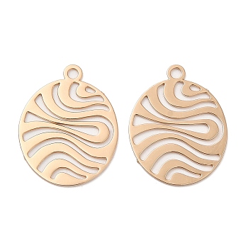 Long-Lasting Plated Brass Pendants, Hollow, Oval Charm, Light Gold, 16x12.5x0.3mm, Hole: 1.2mm