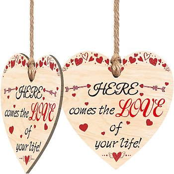 Wooden Hanging Plate, Heart with Word HERE comes the LOVE of your life, Decoration Accessories, Word, 100x100mm