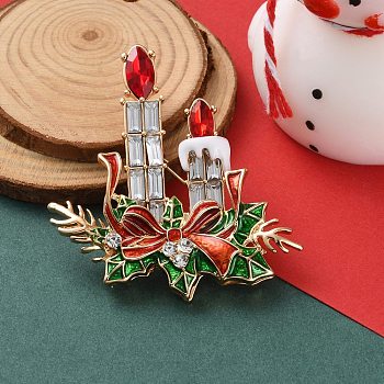 Christmas Theme Enamel Pins, Light Golden Alloy Rhinestone for Backpack Clothes, Candle, 59x52.5mm