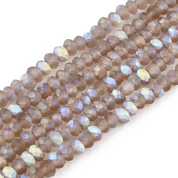 Transparent Glass Beads Strands, Faceted, Frosted, Half AB Color Plated, Rondelle, Gray, 2.3~2.7x2mm, Hole: 0.4mm, about 150~155pcs/strand, 32~33cm