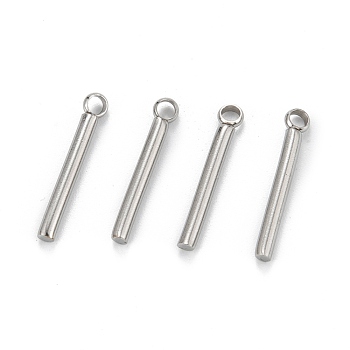 304 Stainless Steel Pendants, Column, Stainless Steel Color, 18x3x2mm, Hole: 2mm