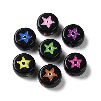Spray Printed Opaque Acrylic Beads, Flat Round & Star, Mixed Color, 7x3.5mm, Hole: 1.4mm, about 4000pcs/500g