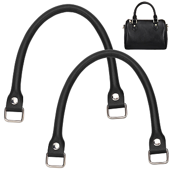 Cowhide Bag Handles, with Alloy Clasps, for Bag Replacement Accessories, Black, 36x2.05x1cm