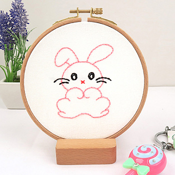 DIY Display Decoration Embroidery Kit, including Embroidery Needles & Thread & Fabric, Plastic Embroidery Hoop, Rabbit Pattern, 79x67mm