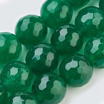 Natural Malaysia Jade Beads Strands, Dyed, Faceted, Round, Dark Green, 6mm, Hole: 1mm, about 66pcs/strand, 14.9 inch