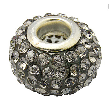 Resin Rhinestone Beads, with Silver Color Brass Double Cores, Grade A, Rondelle, Black Diamond, 10x7mm, Hole: 2.5mm