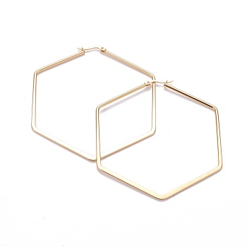 201 Stainless Steel Angular Hoop Earrings, with 304 Stainless Steel Pin, Hypoallergenic Earrings, Hexagon, Golden, 80x71x2mm, Pin: 0.7x1mm